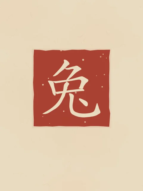 Signe du Lapin en sceau, sable ocre, tableau signe chinois lapin