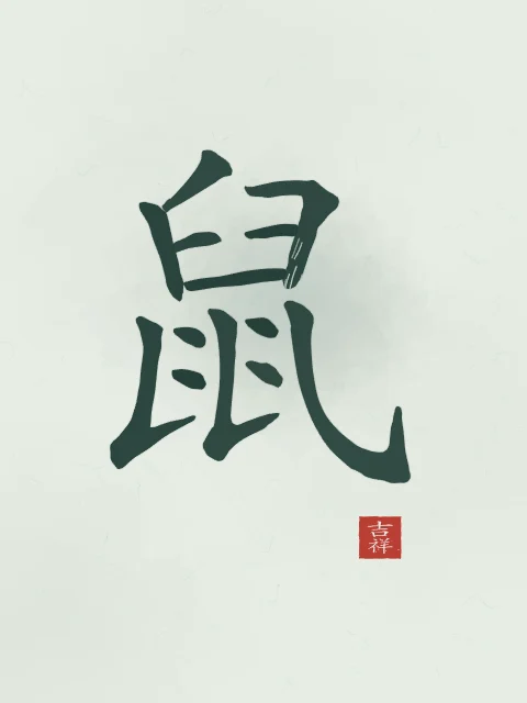 Signe du Rat à l'encre, jade, tableau signe chinois rat