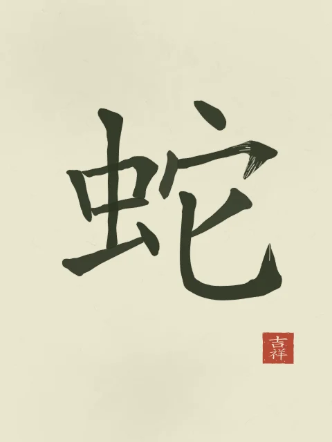 Signe du Serpent à l'encre, thé vert, tableau signe chinois serpent