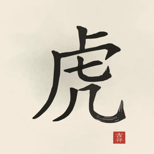Signe du Tigre à l'encre, papier xuan, tableau signe chinois tigre