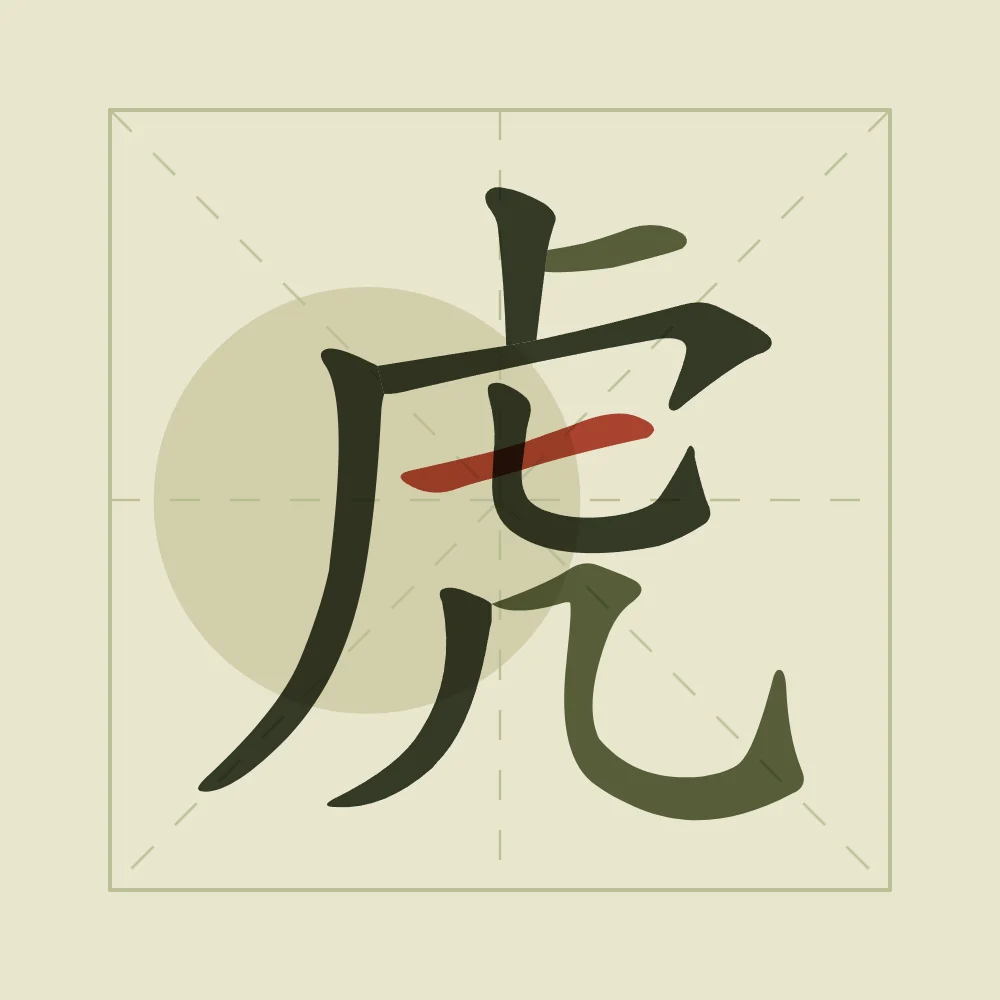 Signe du Tigre en aplats, thé vert : 虎 (hǔ), Tigre